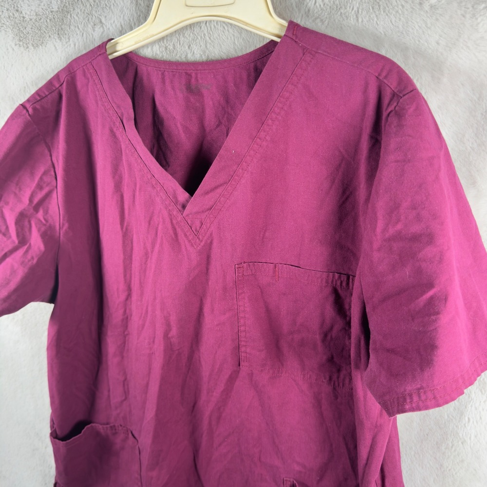 Cherokee Burgundy V-Neck Scrub Top Short Sleeve 3-Pocket Medical Uniform XL